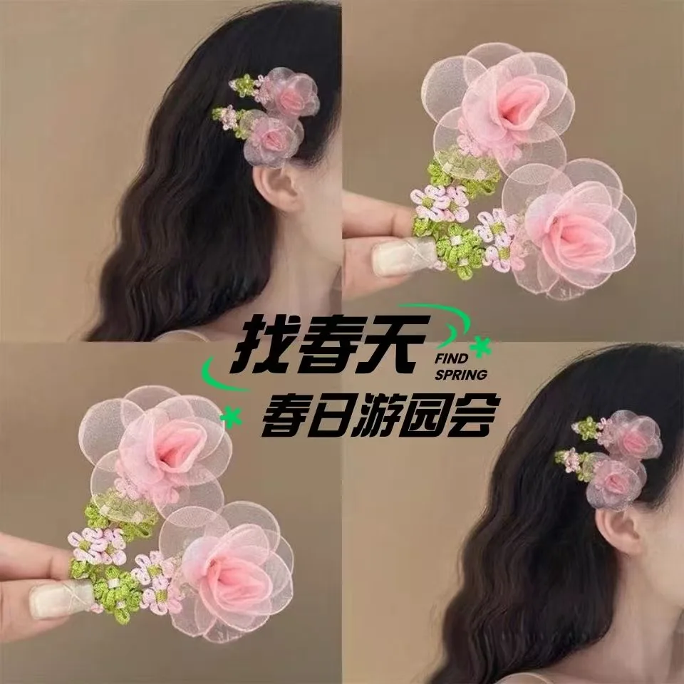 

Фея, как тюль, эфирные заколки для волос, сладкий розовый цветок для волос, деревенский стиль, окружающая челка, боковые заколки, аксессуары для волос для девочек