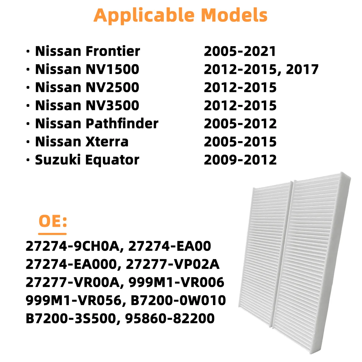 Innenraumluftfilter-Ersatz Autoteile CF10553 Passend für Nissan Frontier NV1500 Pathfinder Xterra Suzuki Equator, 27274-9CH0A – Detail 7
