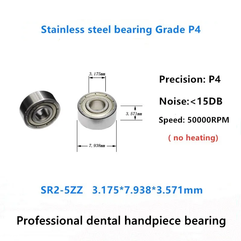 

10pcs Handpiece Dental bearing SR2-5ZZ 3.175x7.938x3.571mm stainless steel bearings 50000rpm no heating 3.175*7.938*3.571 mm