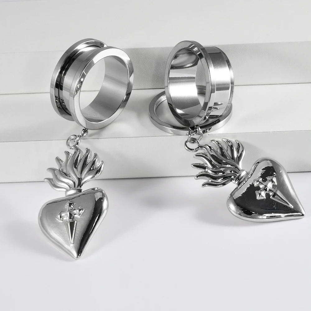 2-1PCS Cross Heart Radish Drape Ear Plugs  Expander Earrings Stainless Steel Pulley Ear Stretcher Tunnels Piercing Body Jewelry