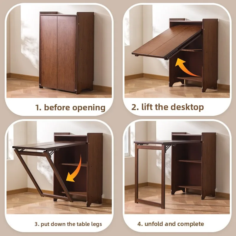 Folding office desk bookshelf combination, student study desk, folding computer desk, bedroom writing desk, workbench