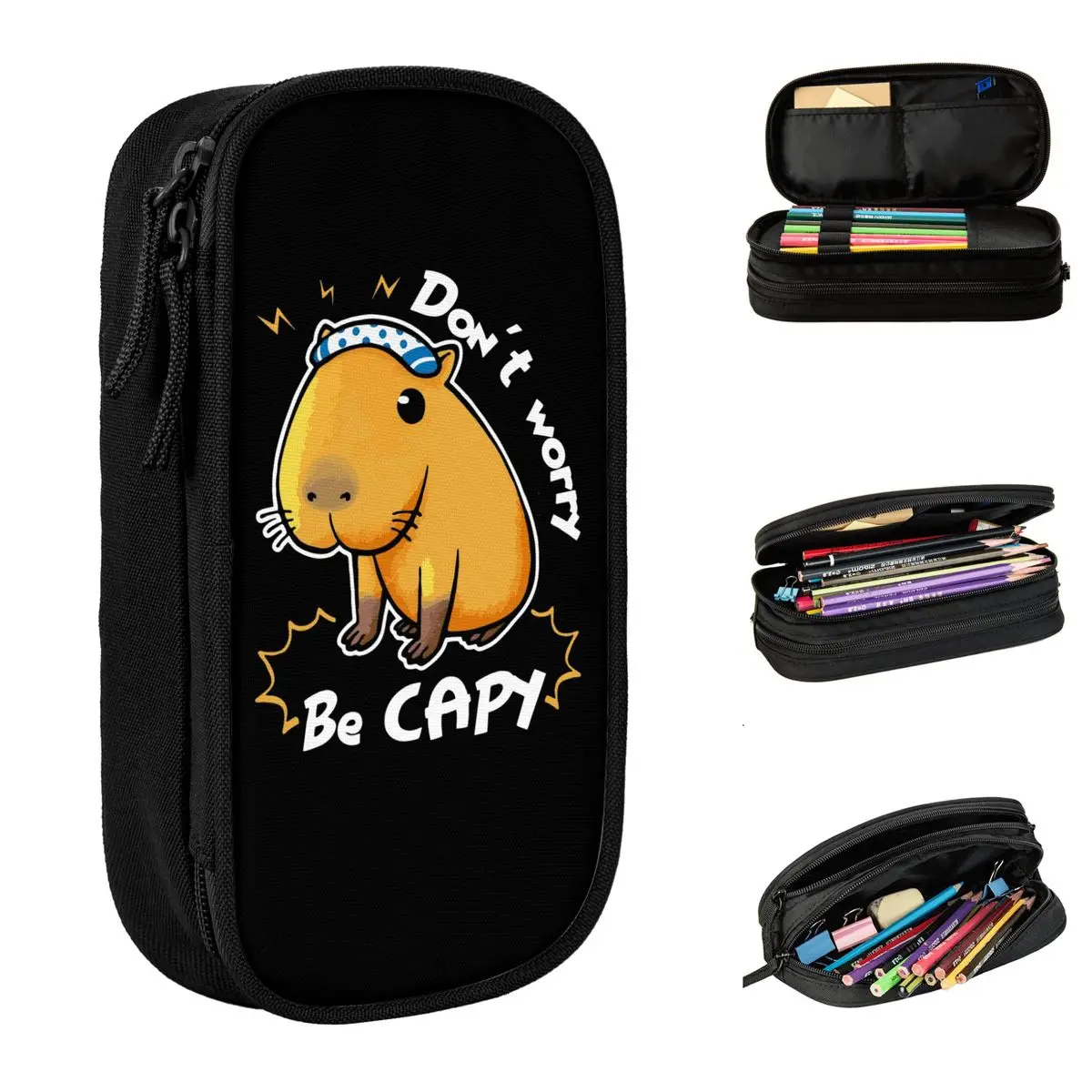 

Capybara Don't Worry Be Capy Pencil Case Fun Kawaii Animal Pen Holder Bag for Student School Supplies Pencil Pouch