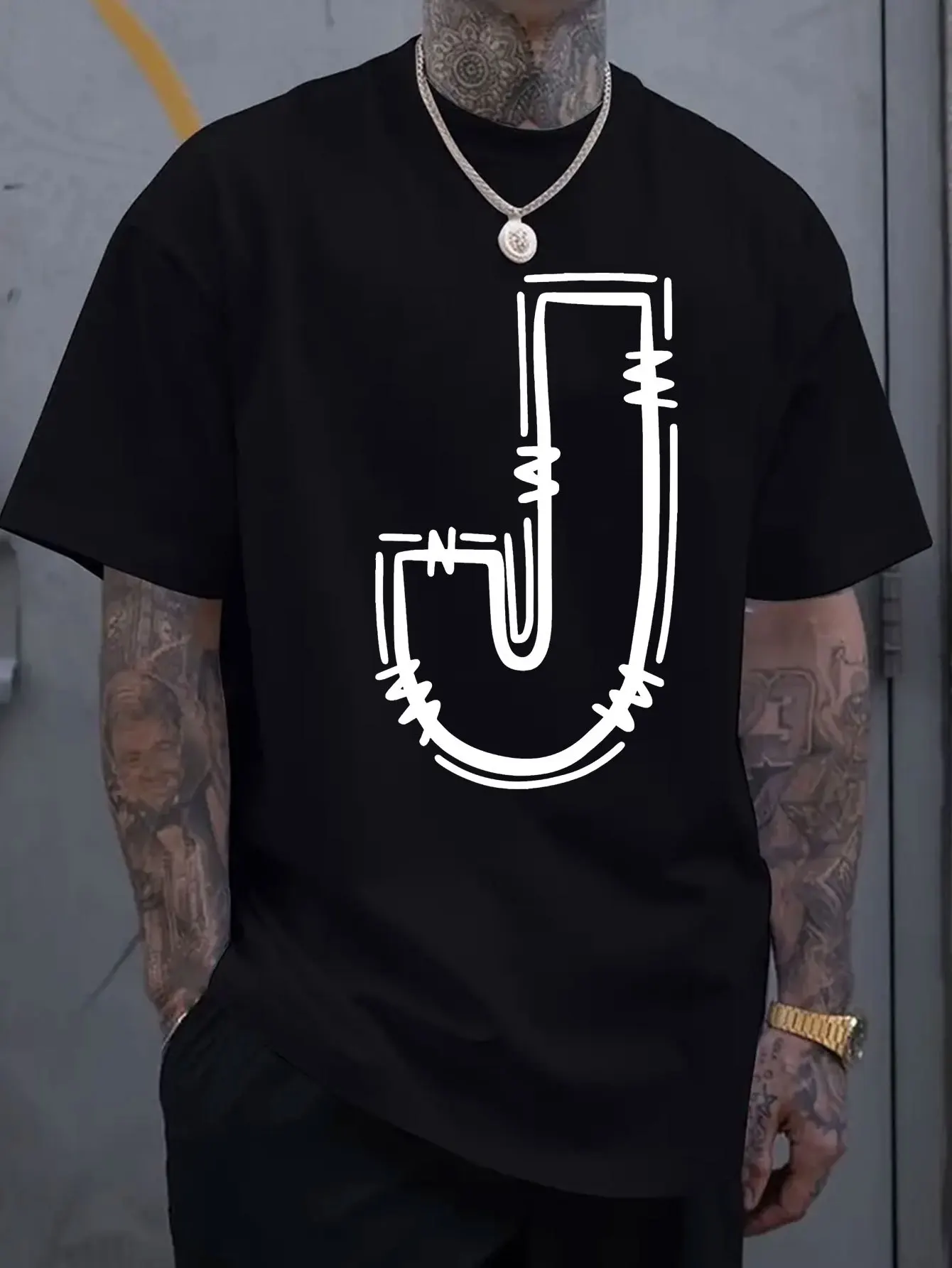 

Men's Casual Pure Cotton T-shirt with Fashionable J-letter Print - Breathable and Comfortable, Suitable for Spring and Summer