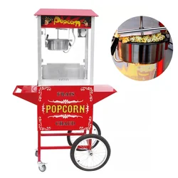 Professional 8 Oz Factory Price Automatic Vintage Popcorn Maker Large Electric Commercial Popcorn Machine on Cart Wheels