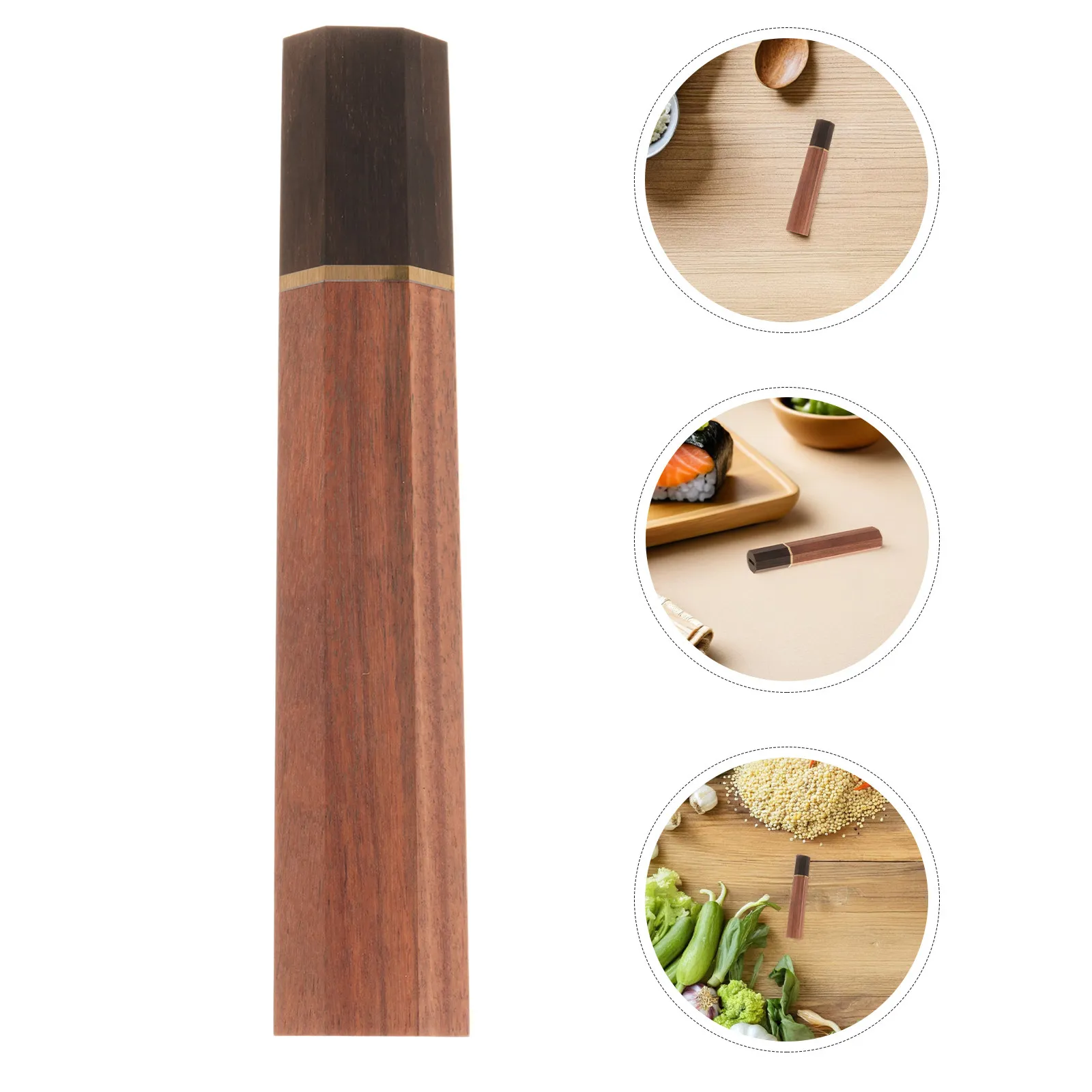 Mango octogonal de madera para cuchillos de chef, de palisandro y sándalo sangriento, con collar de metal, para cuchillos de sushi, Santoku, Gyuto, Nakiri