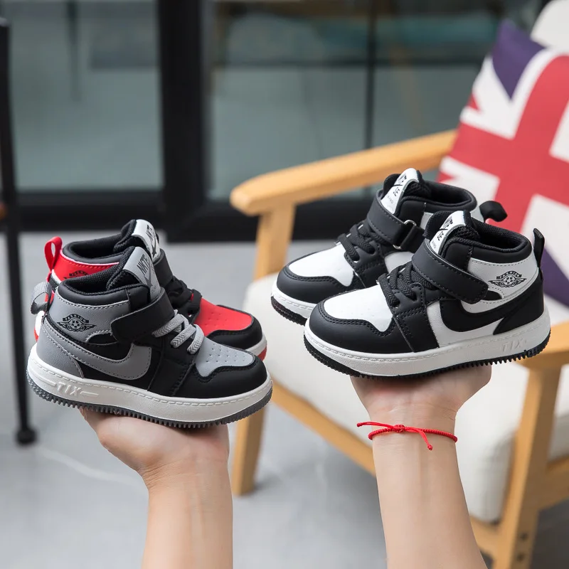 Fashion Kids Sneakers Spring Autumn High Top Breathable Casual Shoes Girls Non-slip Board Shoes Boys Outdoors Basketball Shoes