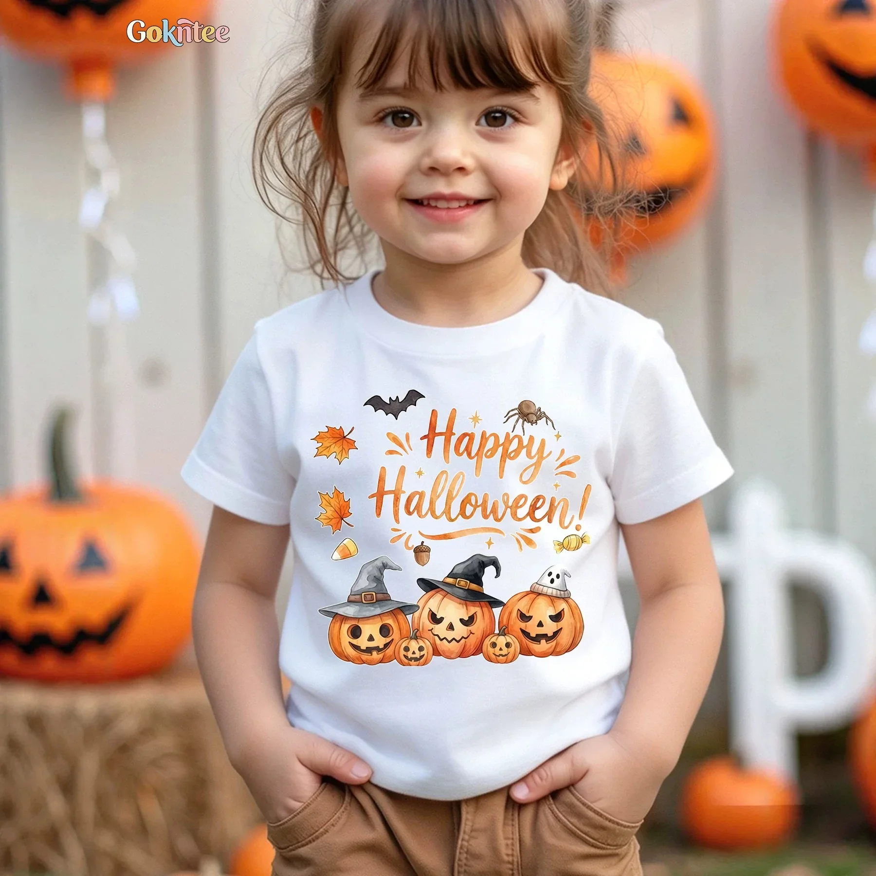 Girls Halloween T-shirt Happy Halloween Pumpkin Short Sleeved Top Ghost Pumpkin Clothes for Kids 4 Years m