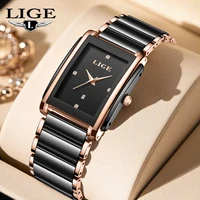 Reloj elegante LIGE a la moda para Mujer, movimiento japonés, correa de cerámica, pulsera de lujo para Mujer, relojes de cuarzo, regalos, Reloj para Mujer