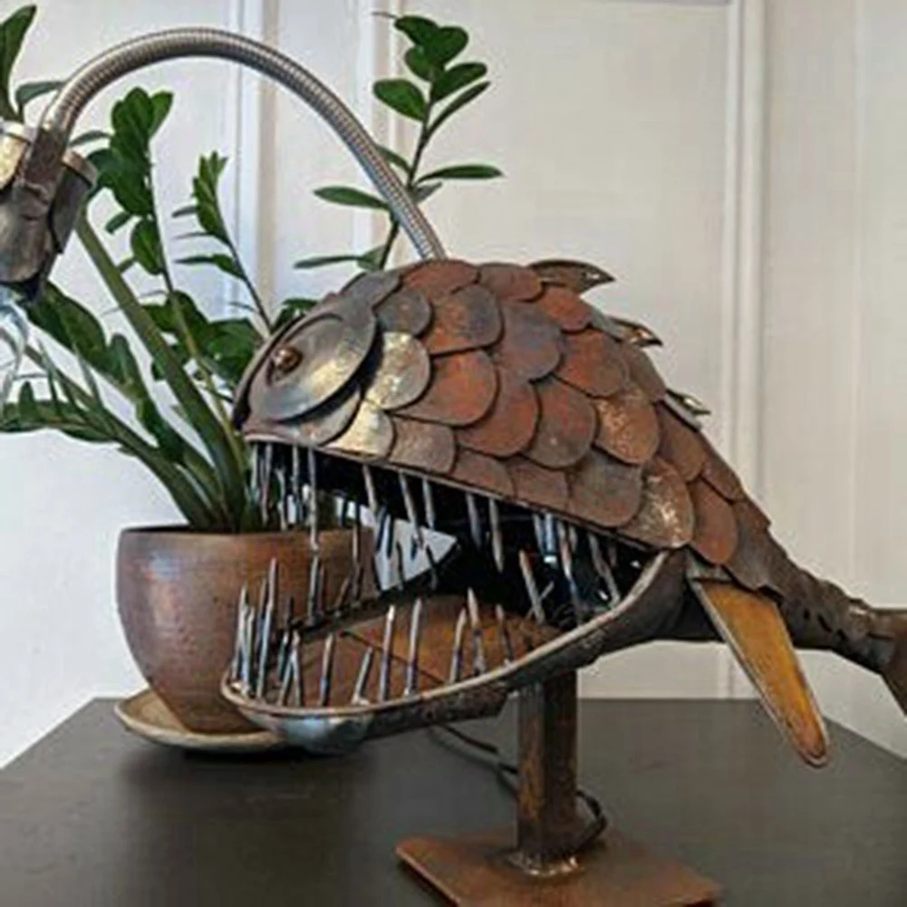 Y50A-2X pescador peixe lâmpada usb recarregável desktop luz de metal artesanal casa sala estar decoração pequena