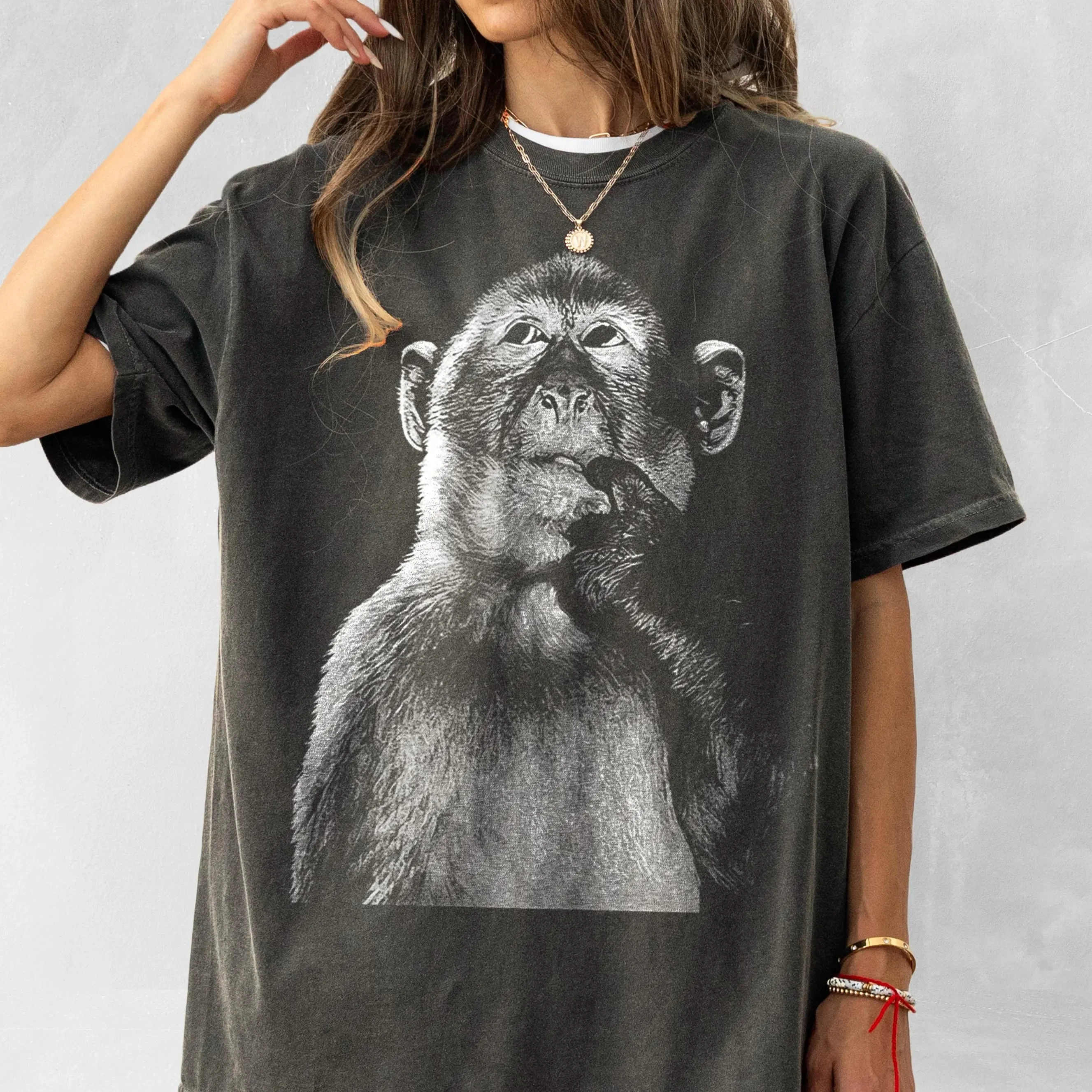 Camiseta divertida de mono, disfraz de Meme estúpido, camiseta Dank Memes, camiseta Vintage de los años 90, camiseta de mono pensante Bootleg