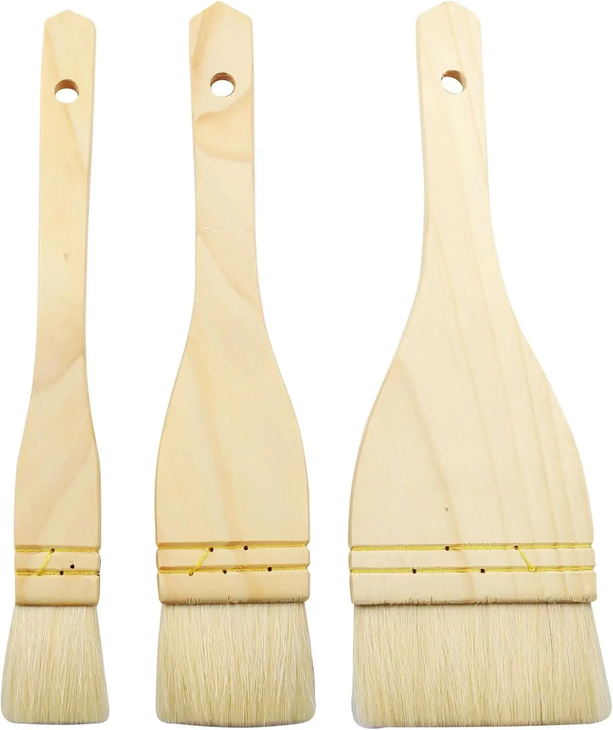 3Pcs Flat Hake Brushes Sheep Hair Bristles Paint Brush Set for Watercolor Wash Pottery Painting