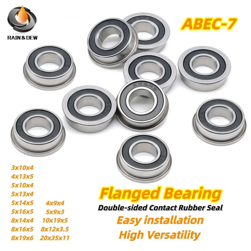 10Pcs F688 2RS Bearing 8x16x5 mm ABEC-7 Flanged Miniature Ball Bearings F688RS For 3D Printer F623RS 3x10x4mm F695RS 5x13x4mm