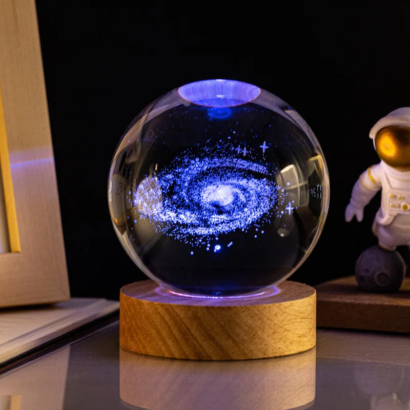 3D LED Sistema Solar Laser Carving Crystal Ball Night Light, presente de aniversário para namorada, colegas e crianças