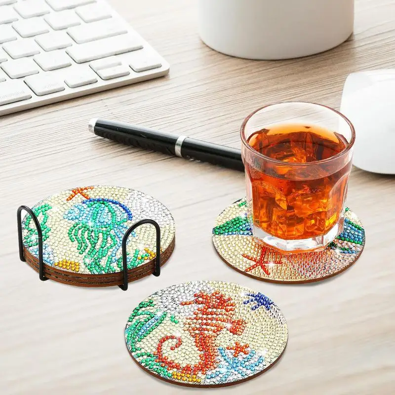 Gem Art Coasters Craft Kits Painting Art Gem Coasters Ornament Holiday Party Favors Exquisite Cup Holder Desktop Decorations For