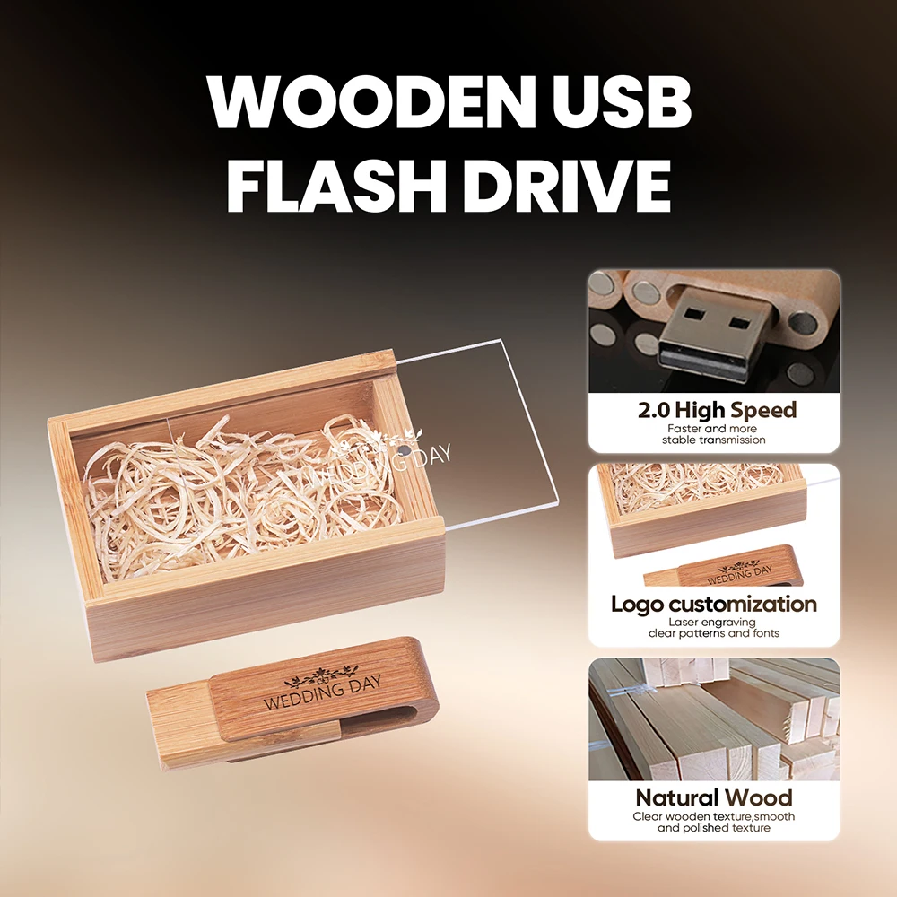 Новый деревянный вращающийся USB-накопитель 128 ГБ с бесплатным индивидуальным логотипом Pendrive 64 ГБ 100% реальная емкость 32 ГБ цветная печатная коробка U-диск 16 ГБ