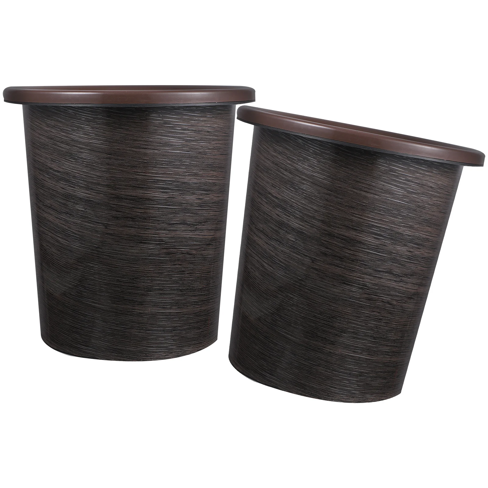 

2Pcs Round Trash Container Wood Grain Finish Heavy Duty Waste Basket for Home Office Large Capacity Easy Clean Garbage Can