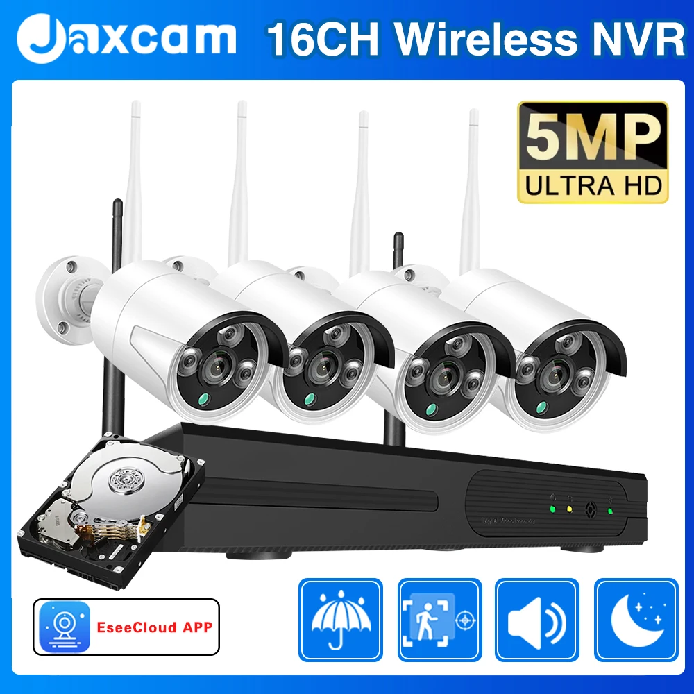 

5MP 16CH Беспроводная Wi-Fi камера Система безопасности Камера видеонаблюдения Аудиозапись Открытый комплект интеллектуального наблюдения WI-FI NVR Eseecloud