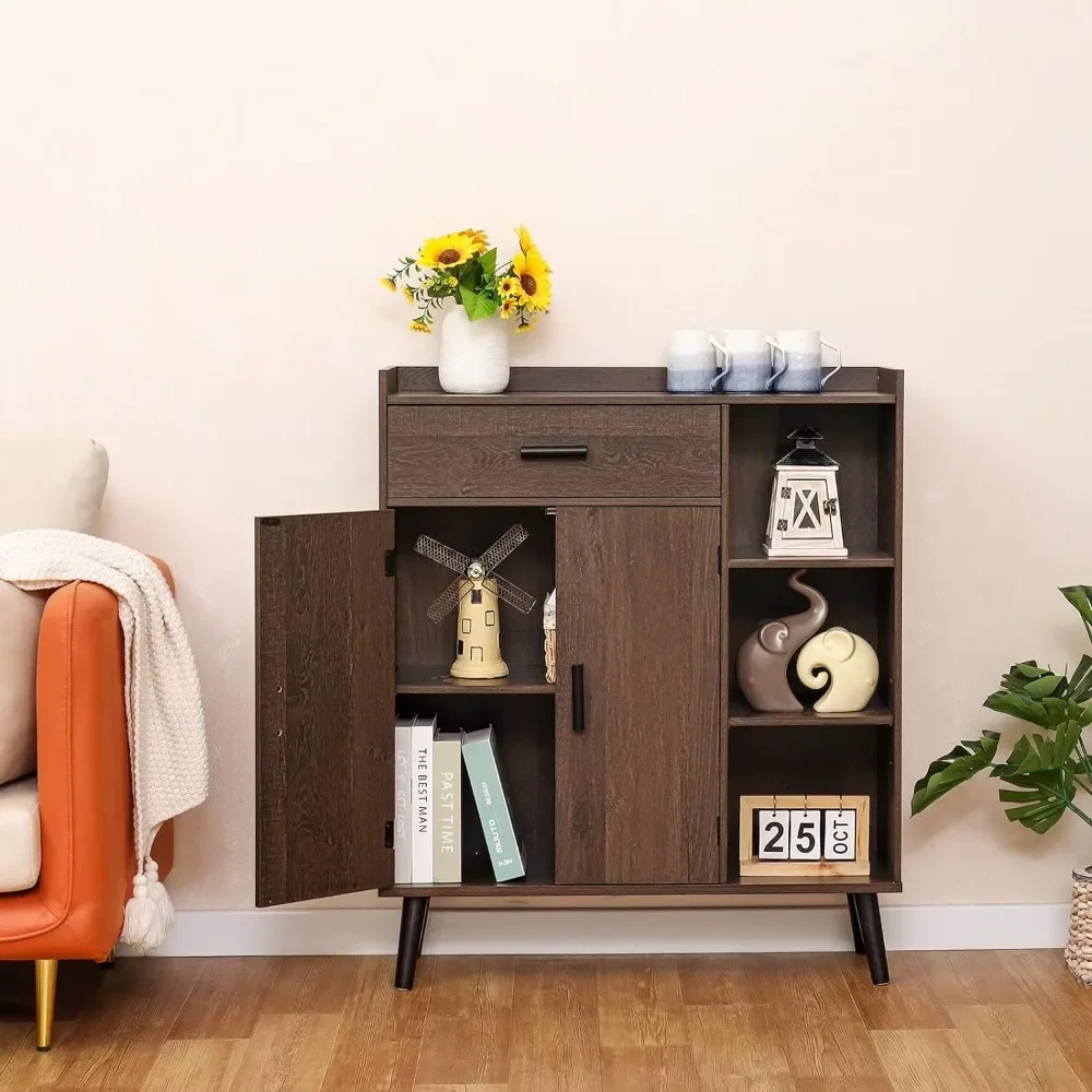 Storage Cabinet with 1 Drawer and 2 Doors, Storage Cabinet with 3 Shelves, Wooden Sideboard, Cupboard for Living Room, Bedroom