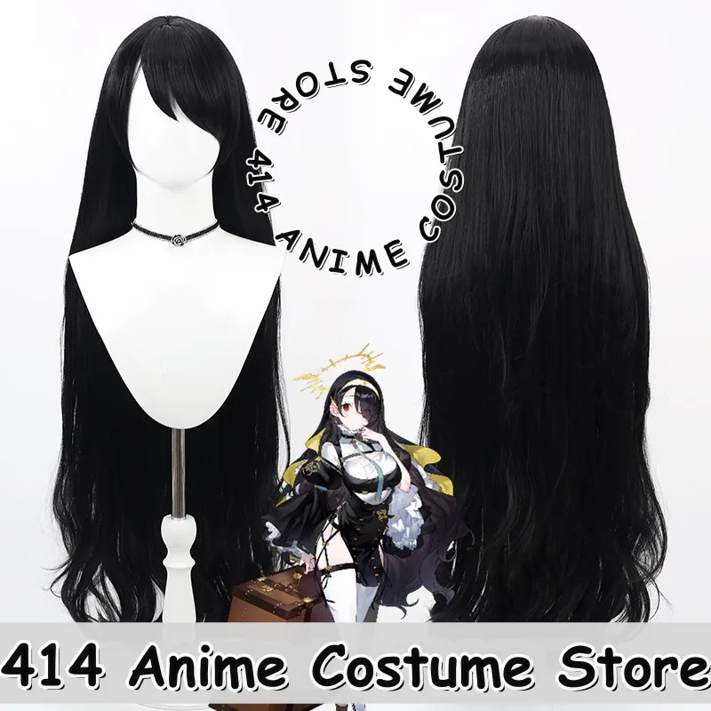 

Game & Anime Hinata Wakaba Cosplay Wig Blue Archive Simulation Scalp Black Long Curly Heat-Resistant Fiber Synthetic Hair