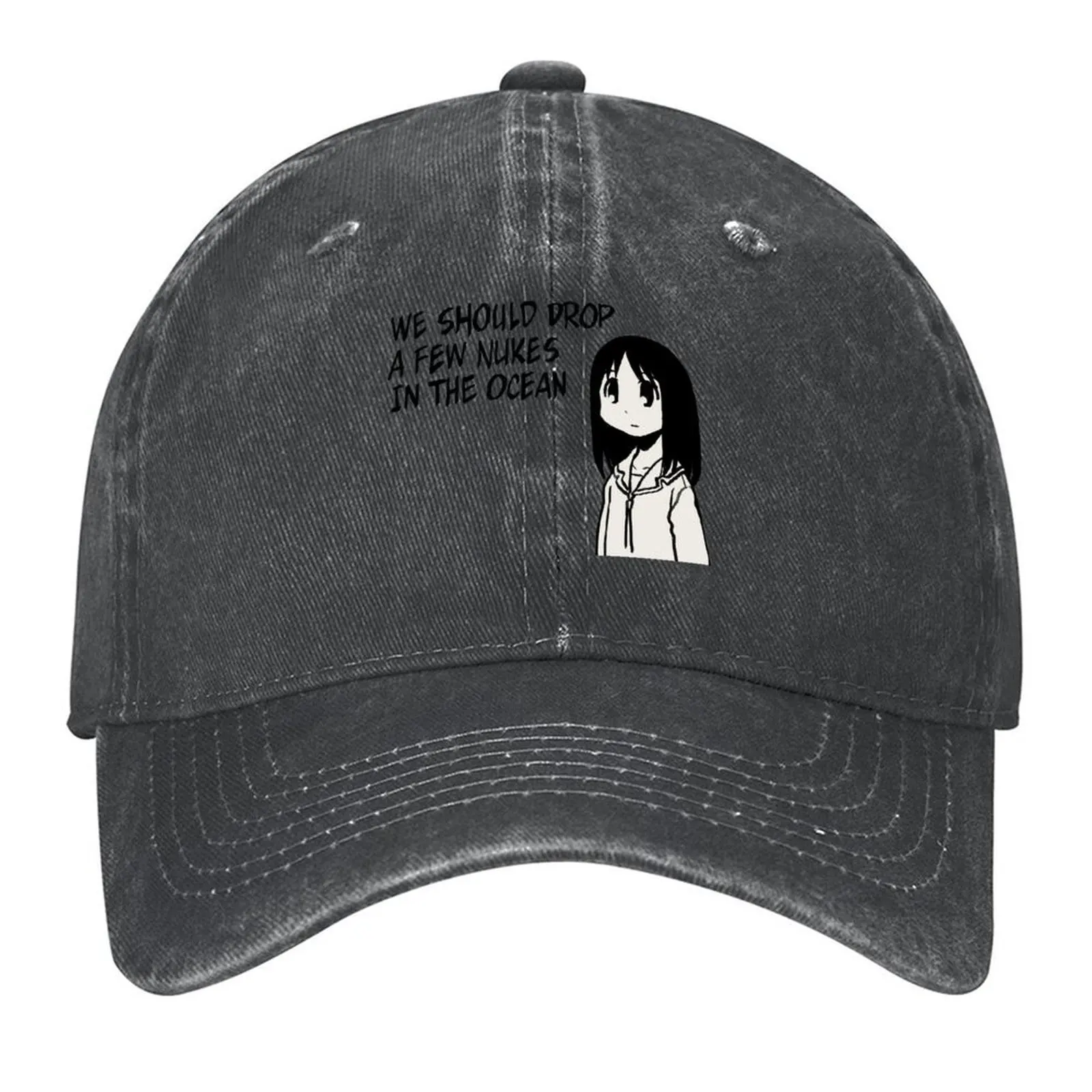 

I draw that panel of osaka saying we should drop a few nukes in the ocean / azumanga daioh Baseball Cap tea Hat Male Women's