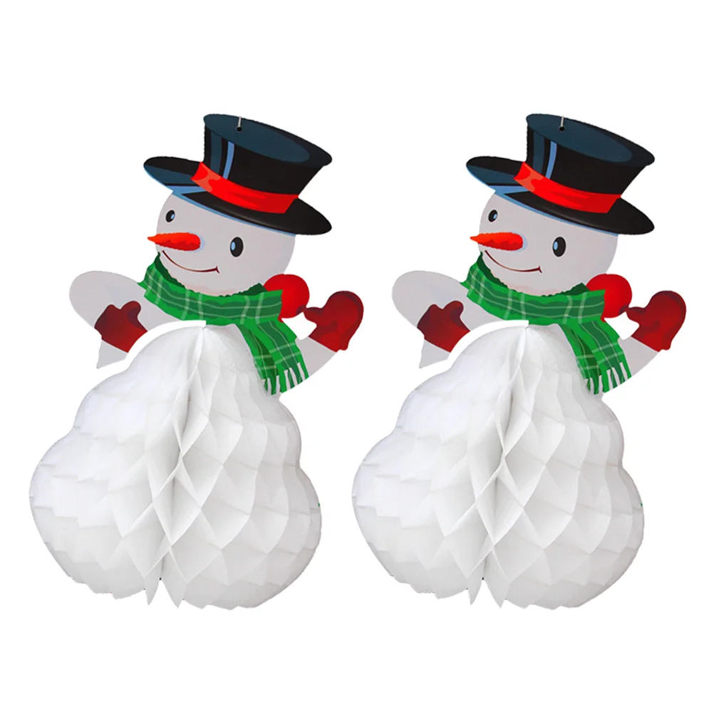 

2pcs Snowman Hanging Decoration Honeycomb Christmas Pendant For Tree Party Room Office Paper Decor Festive Photo Props Xmas