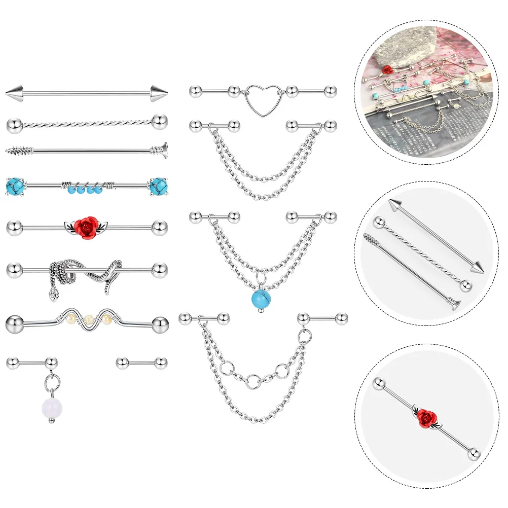 

13Pcs Cartilage Earrings Set Industrial Barbell Earrings Jewelry for Women Trendy Lightweight Studs for Daily Party