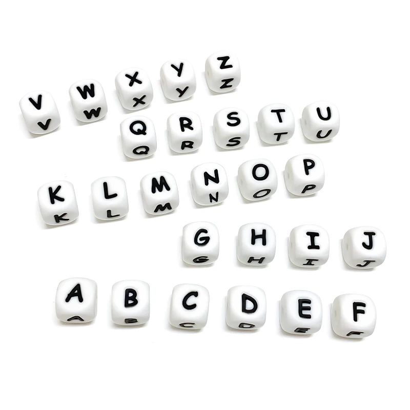 100pcs Silicone English Letter 12mm Baby Chew Beads Jewelry Making DIY For Teething Necklace BPA Free Food Grade