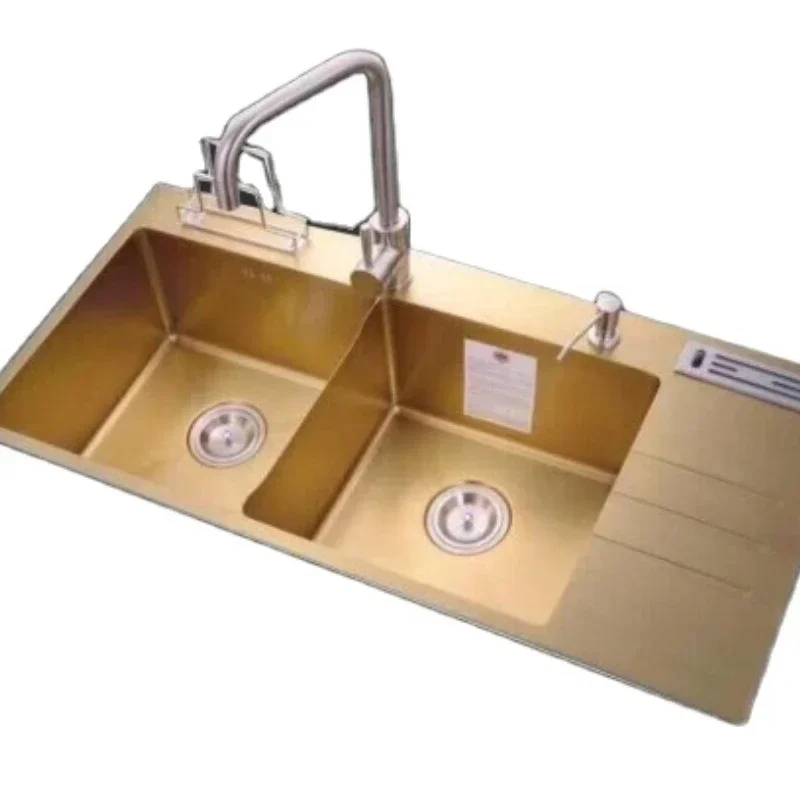 LS-10048HB Gold and black Handwashing Designed Undermount Black Stainless Steel Kitchen Sink