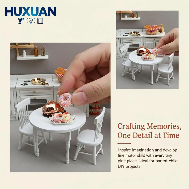 3Pcs Miniature Wooden Dining Table And Chair 1/12 Miniature Dollhouse Furniture Pretend Play Simulation Toys