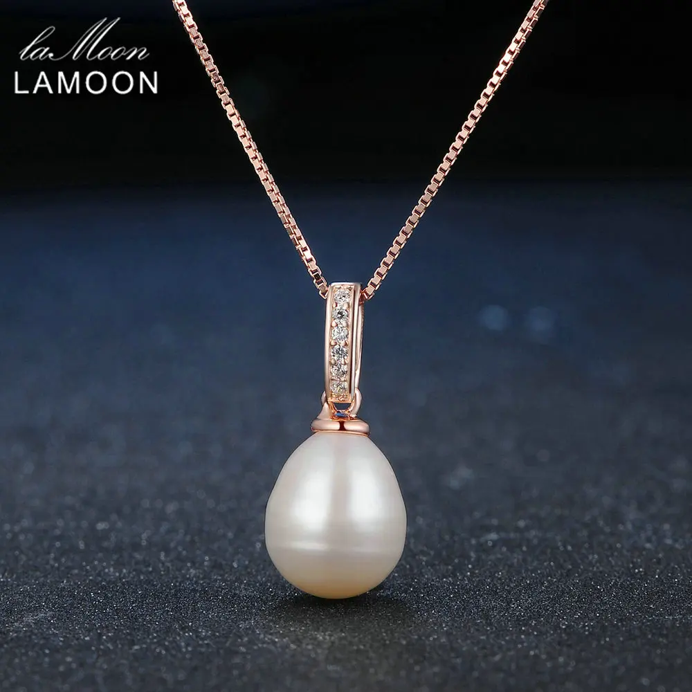 LAMOON Pearl słodkowodne 925 Sterling Silver naszyjnik dla kobiet 18K Rose perły powlekane złotem naszyjnik Fine Jewelry LMNI047