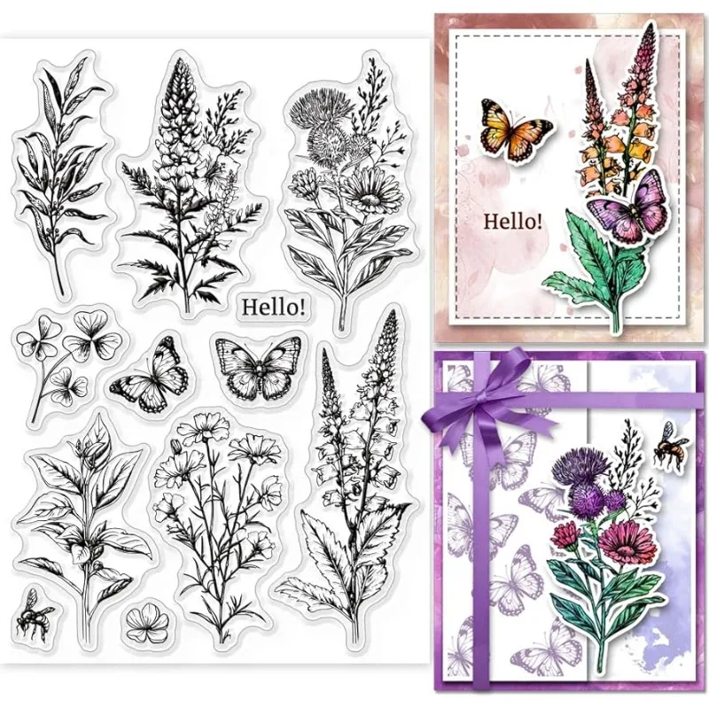 1pc Flower Branch Plant Clear Stamps for Cards Making Flowers and Grass Silicone Clear Stamp Seals Transparent Stamps