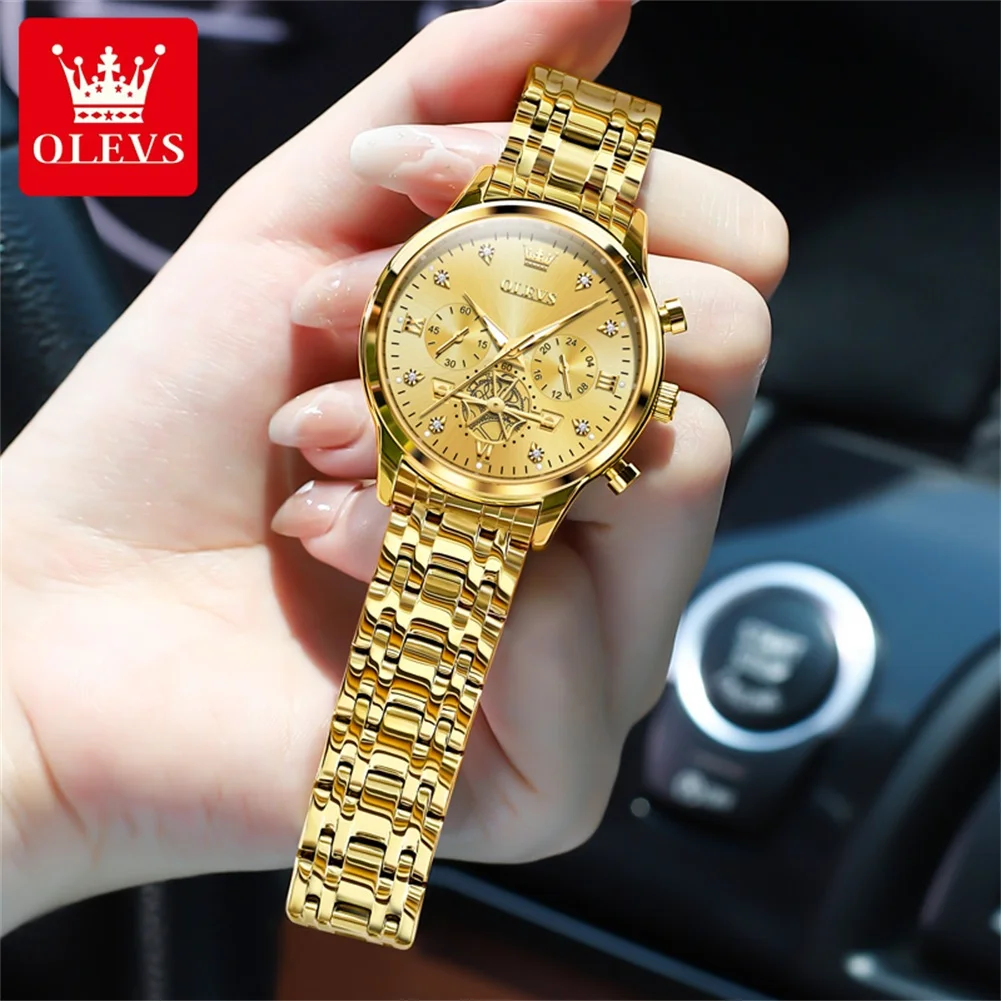 OLEVS Quartz Watch for Women Fashion Flywheel Dial Design Luxury Elegant Ladies Waterproof Chronograph Wristwatch Gifts 2024 New