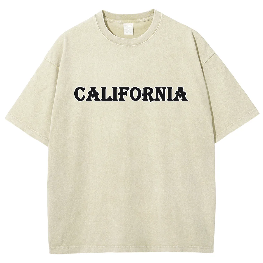 Pure Letter Print Women's T-Shirt Loose Oversized Wash Denim Short Sleeve Summer 2024 Basic High Quality Cotton Tee