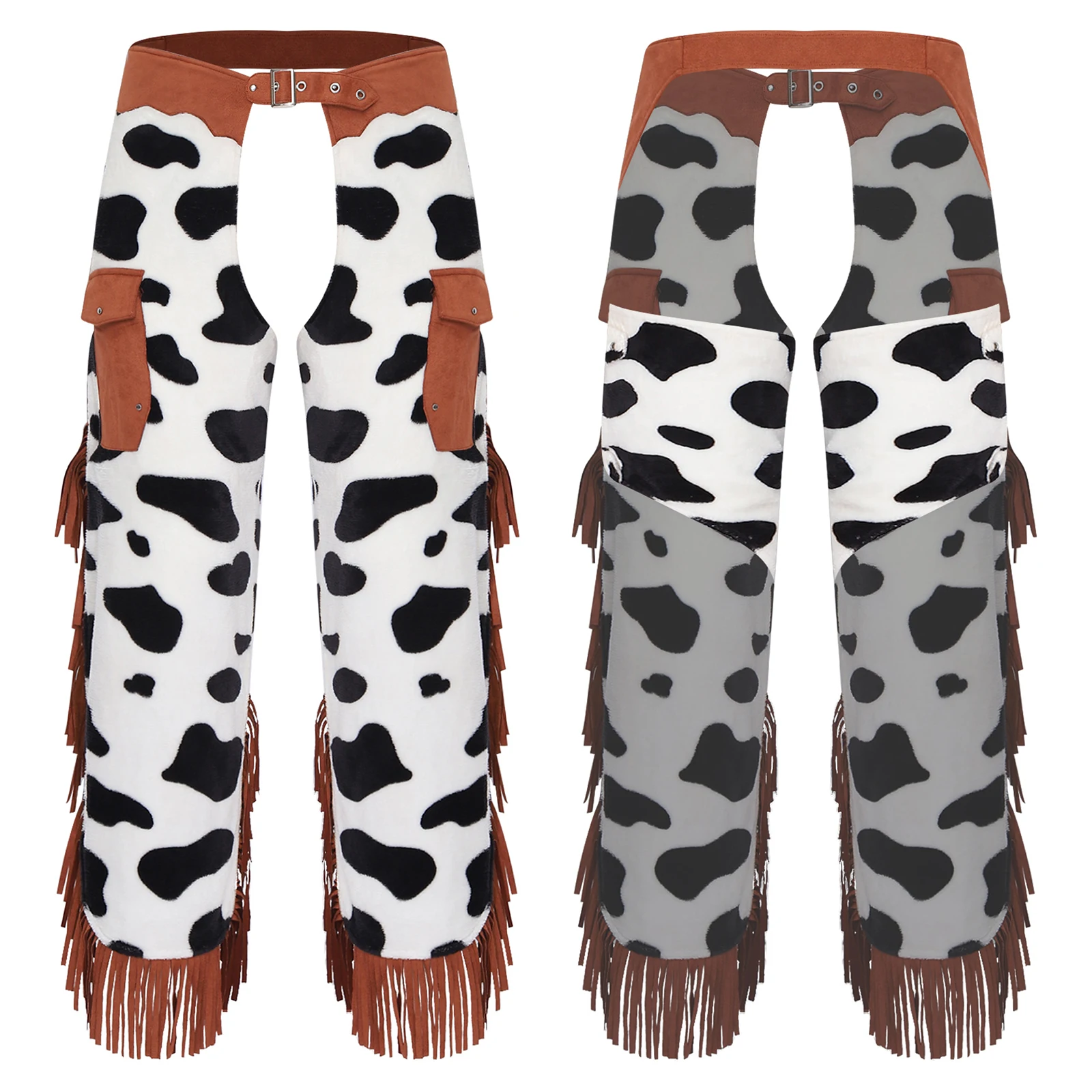 Pantalones Chaps Retro con Flecos y Abertura en la Entrepierna con Hebilla Ajustable para Disfraz de Vaquero/Vaquera del Oeste para Hombres y Mujeres, Halloween y Carnaval