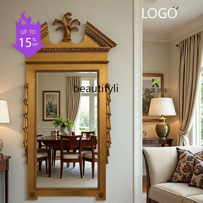 French retro carving, full-length mirror, American villa living room luxury carving, decorative mirror6239