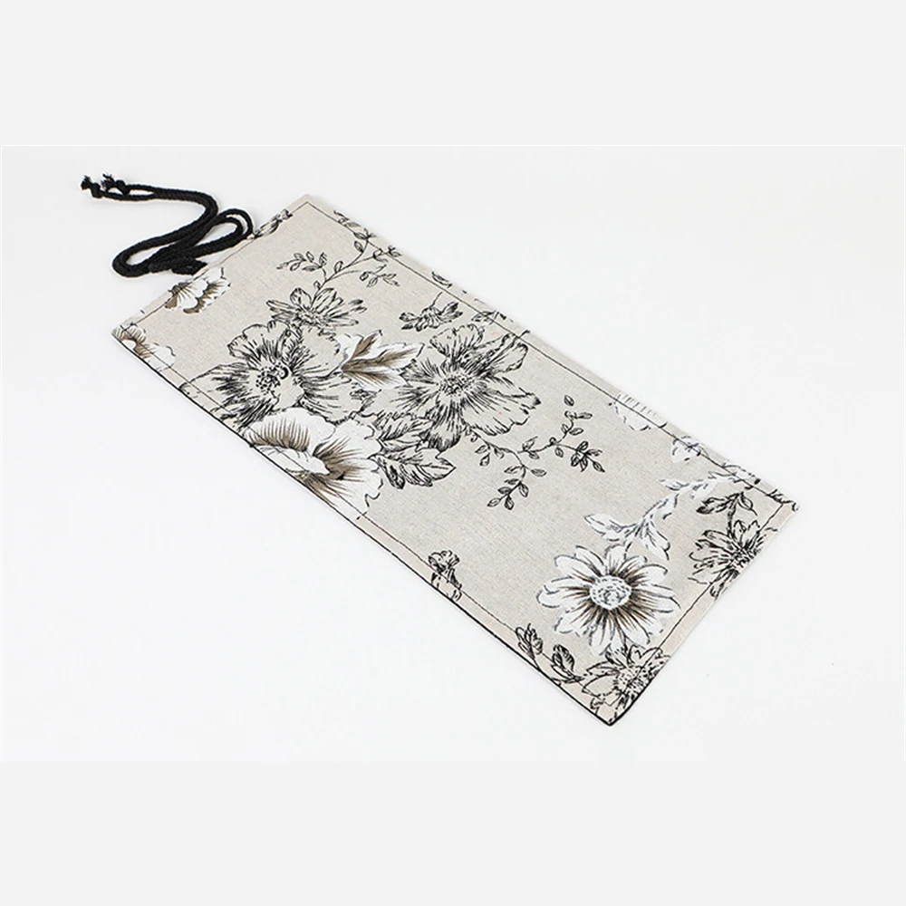 Canvas Pen Curtain Black Peony Japanese Print Easy To Carry Folding Storage Elastic Socket High Capacity Pencil Case Pen Curtain