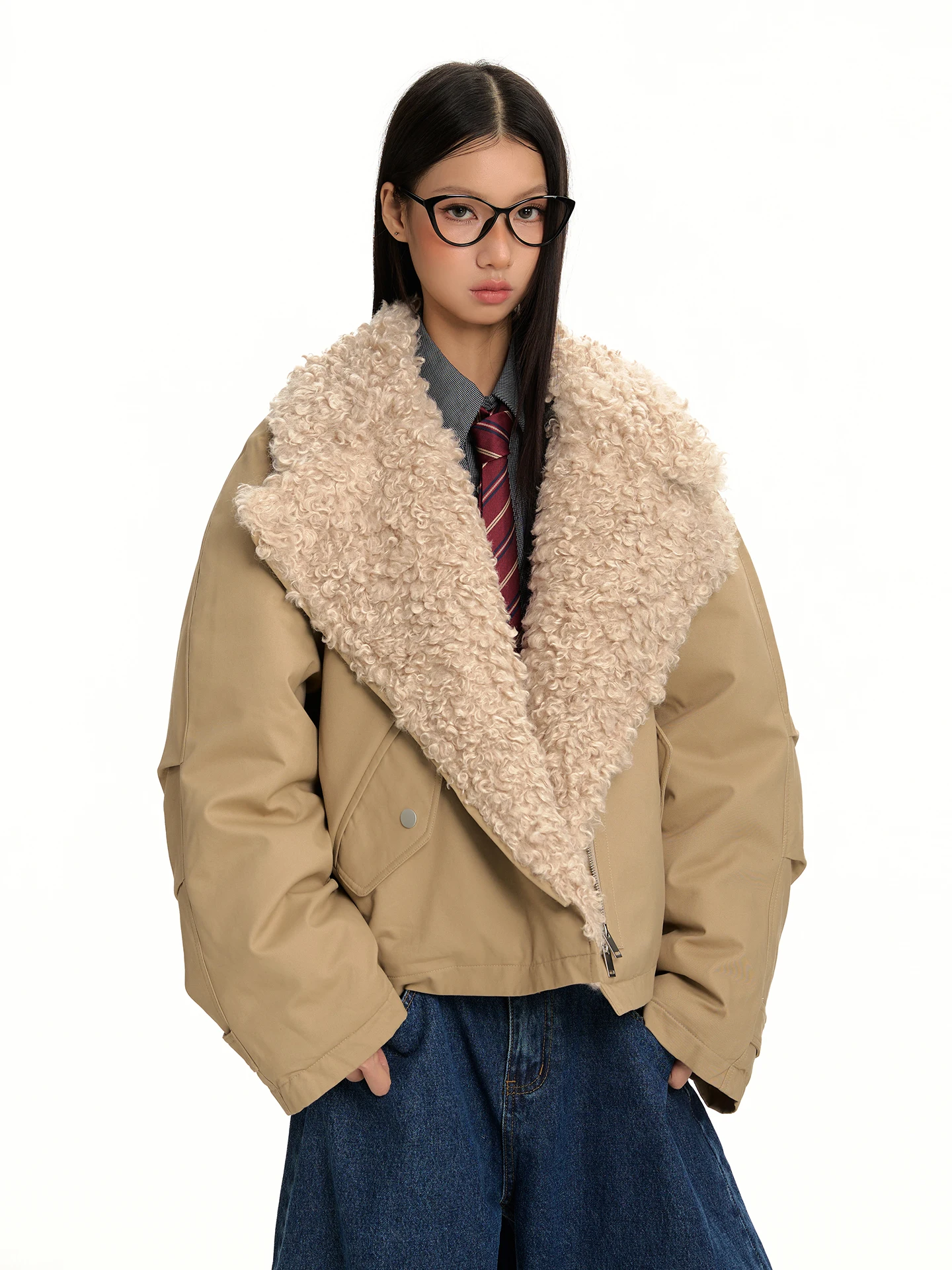 

Женское зимнее теплое универсальное хлопковое пальто с воротником из овечьей шерсти VAT Retro Commuter, удлиненное, с длинными рукавами