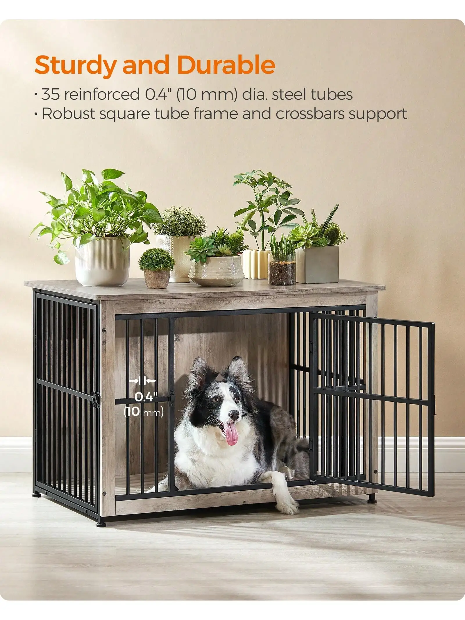 Feandrea Dog Crate Furniture, Side End Table, Modern Kennel For Dogs Indoor Up To 70 Lb, Heavy-Duty Dog Cage With Enclosed Ba