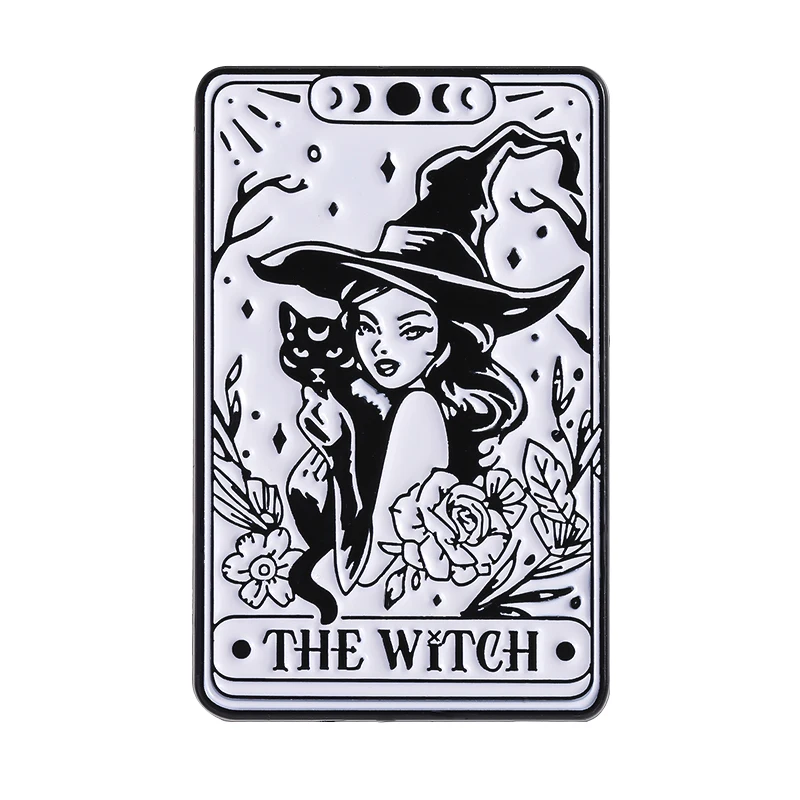 

The Witch Tarot Card Brooch Enamel Pins Punk Black Cat Girl Brooches Backpack Lapel Badge Decorate Jewelry Gifts for Friends