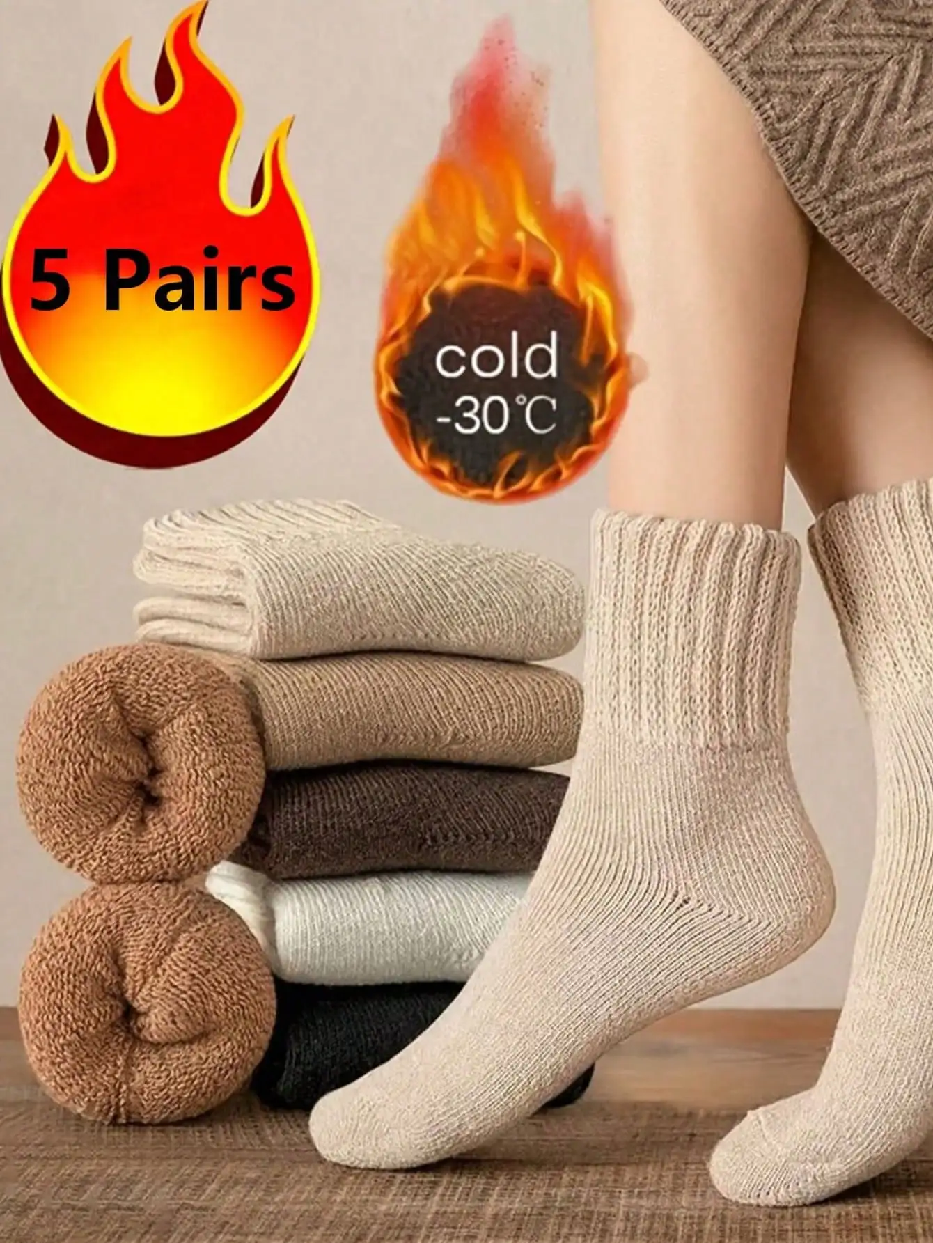 Women's Thick Warm Socks, Solid Color Loose Casual Socks, Wool Lining, Soft & Comfortable, Wrinkle Design, Suitable For Home, Sleep, Indoor, Leisure Wear, Versatile, Minimalist Style, Winter Women's Mid-Calf Socks, Gift
