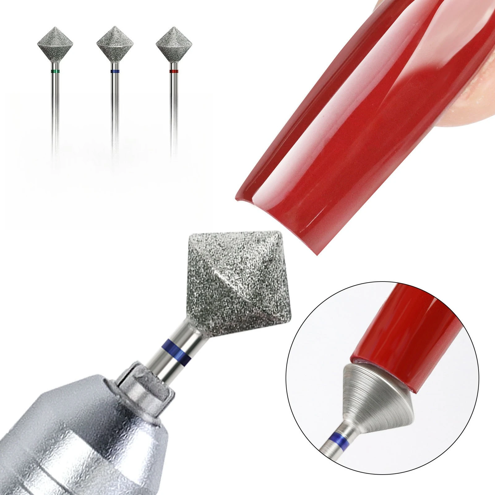 10Pcs Pre-Processing Diamond Nail Drill Bits Rotary Cuticle Clean Burr 3/32