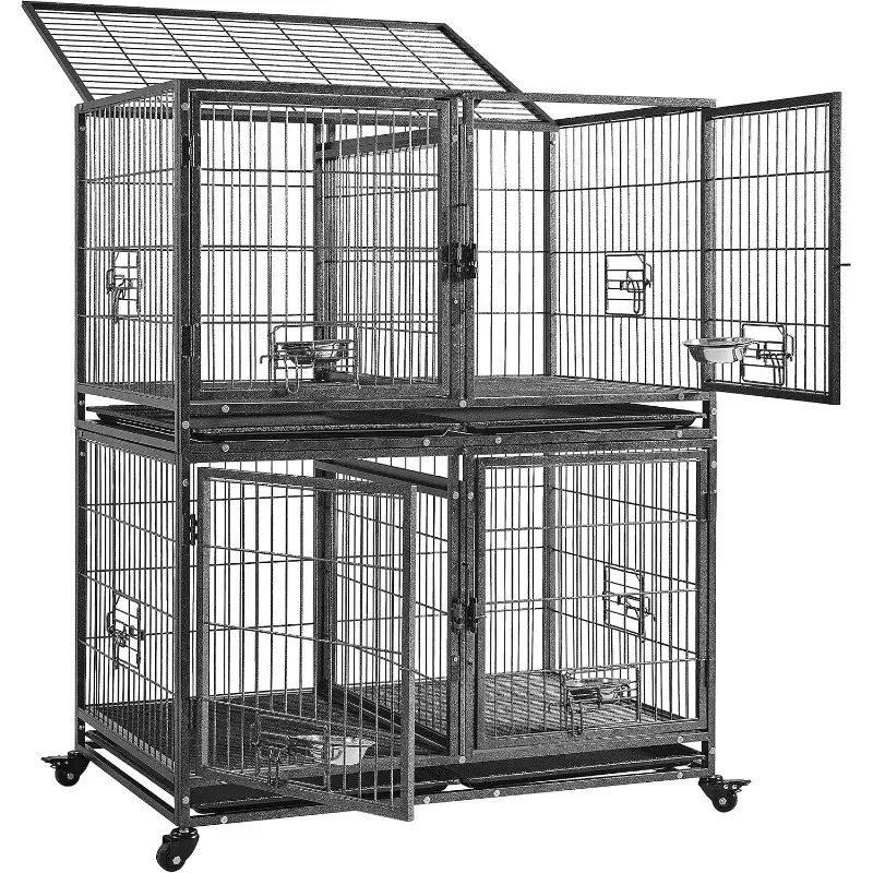 42'' Stackable Dog Crate w/Divider Heavy Duty Dog Cage for Small/Medium Dogs 2 pcs，home.