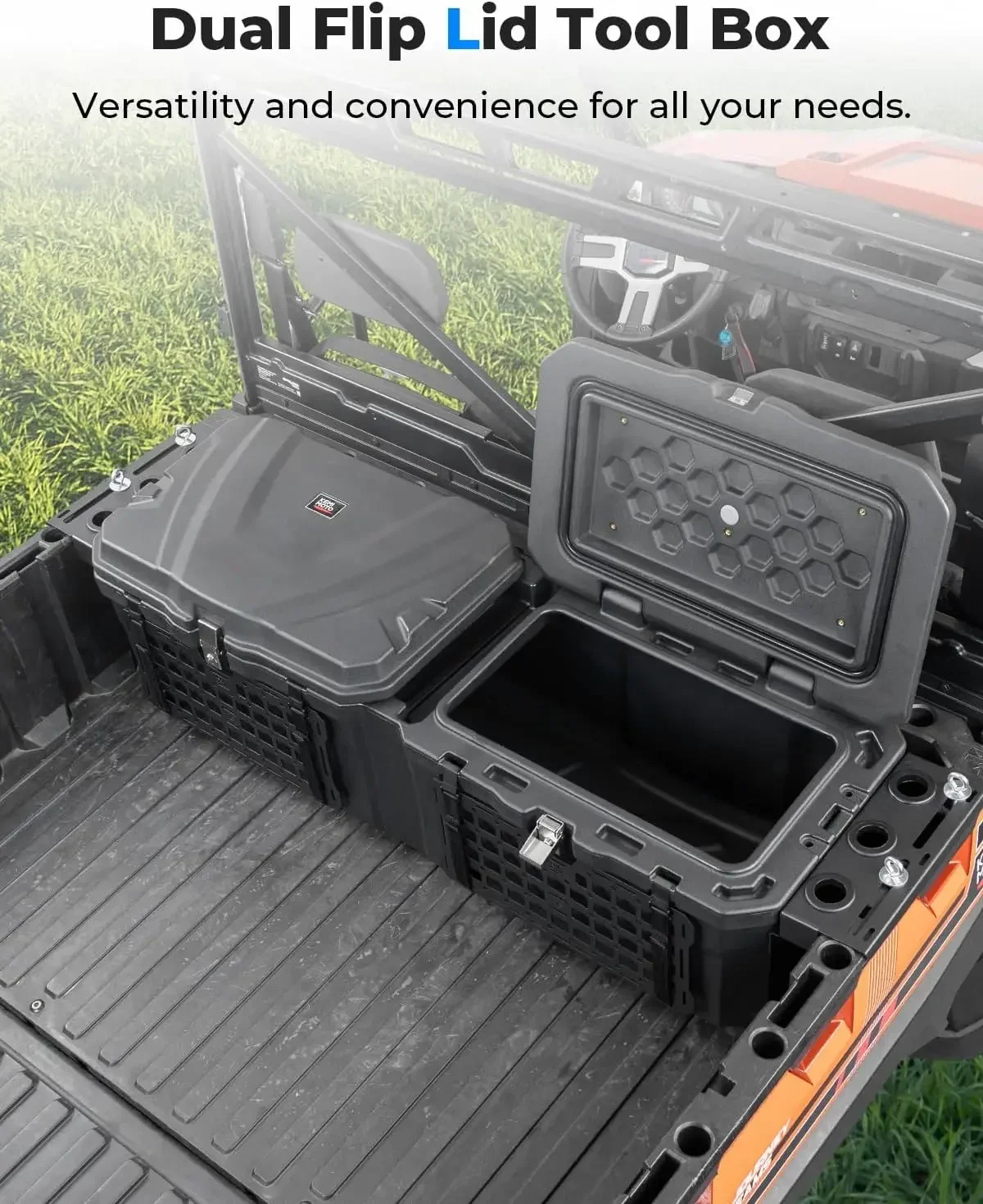 UTV 110L صندوق سرير البضائع الخلفي متوافق مع Polaris Ranger 1000 /XP 1000 /CREW XP 1000 2018-2024 29GAL صندوق تخزين الأدوات