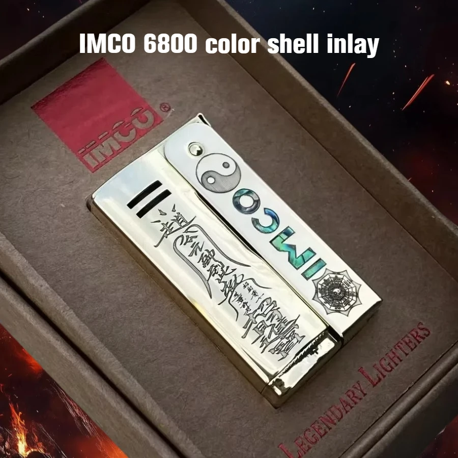 Imco 6800 Classic Brass Kerosine Lighter Genuine Color Shell Inlaid Carved Retro Lighter Gift Men Collection Gift
