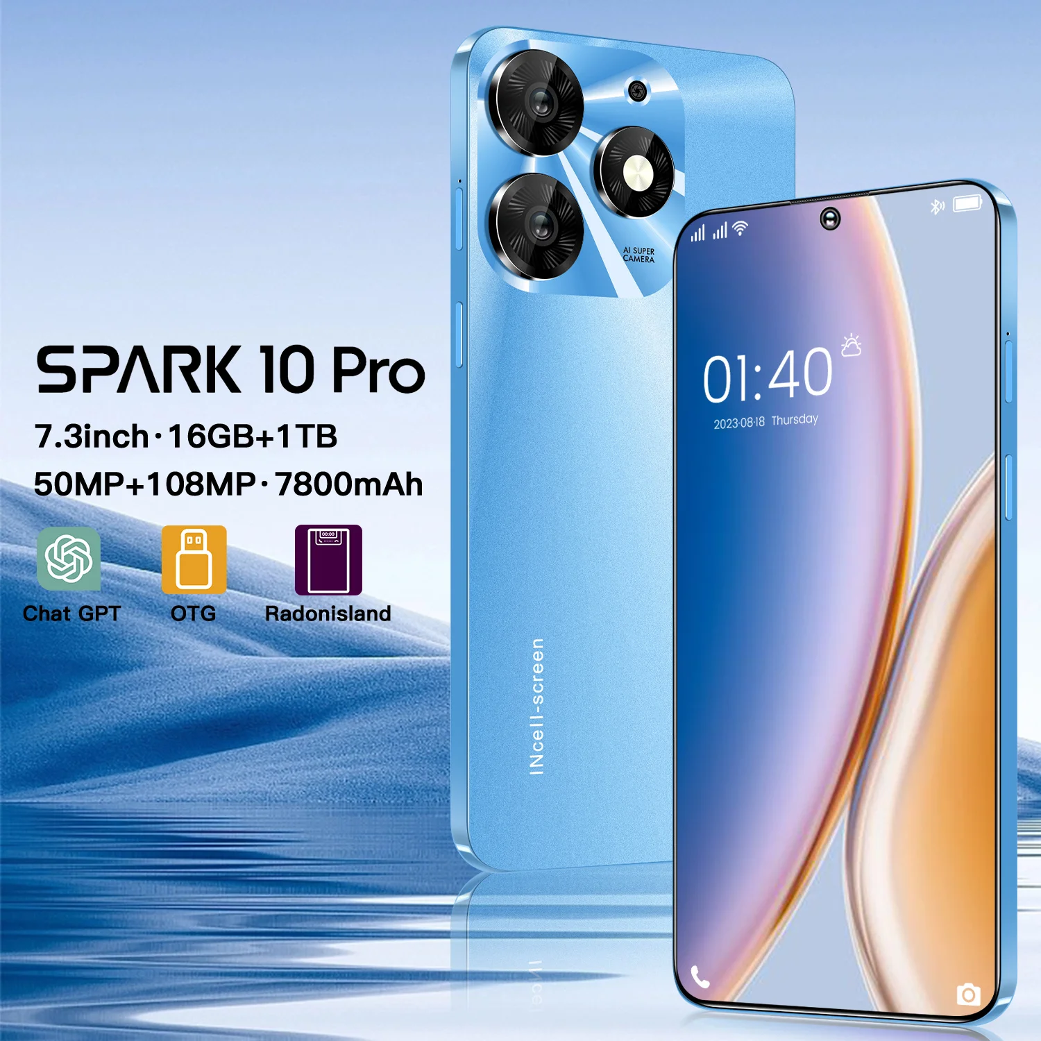 

2025 Original Global Version Spark 10 Pro Smartphone 5G 7.3 inch HD Screen Dimensity 9200 Android Cell Phone Unlocked Celular