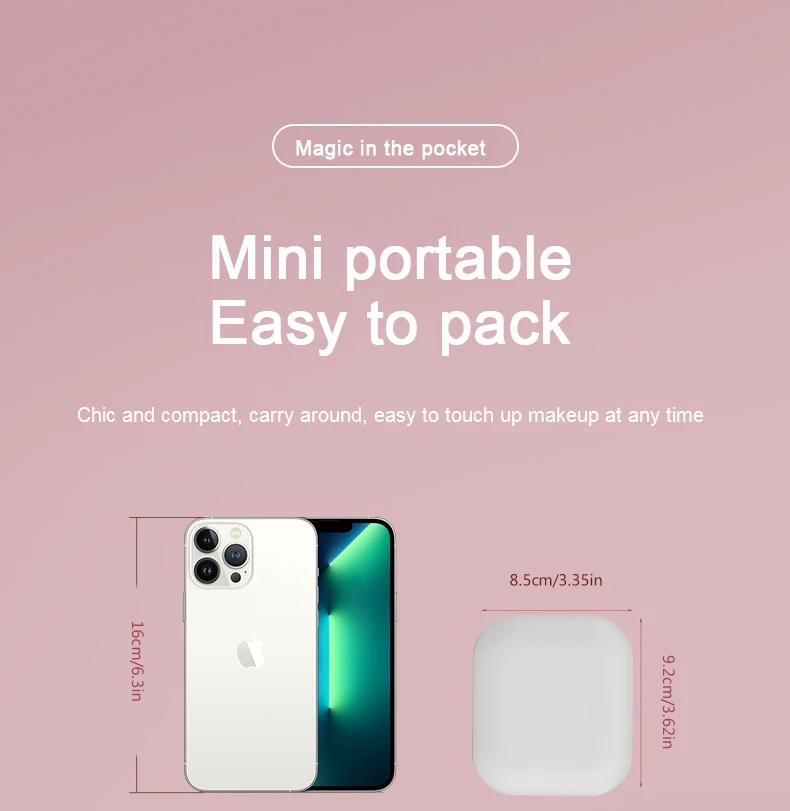 Espelho de viagem dobrável portátil com luz LED, espelho cosmético compacto, espelho de ampliação 10x, 2 lados, beleza, espelho redondo