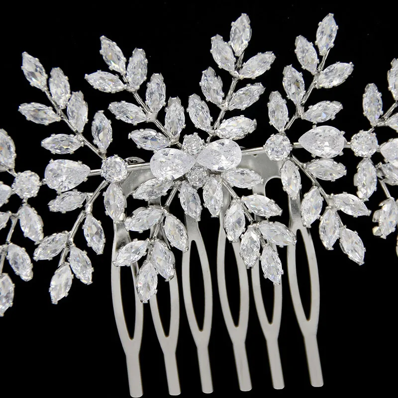 SLBRIDAL Luxury Trendy Charm Sparkling Fashion Cubic Zirconia Bridal Hair Comb Wedding Women Girls CZ Jewelry Hair Accessories