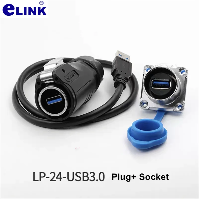 LP24-USB3.0 jumper CNLINKO dual female 26-24AWG waterproof IP67 aviation plug socket connector 0.5m wire 1m 2m 3m 5-6.5mm