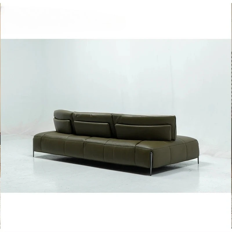 Comfortable For Sitting And Lying 2.7 Meters Minimalist Sofa Top-Grain Leather Modern Light Luxury Straight-Row Living Room Sofa
