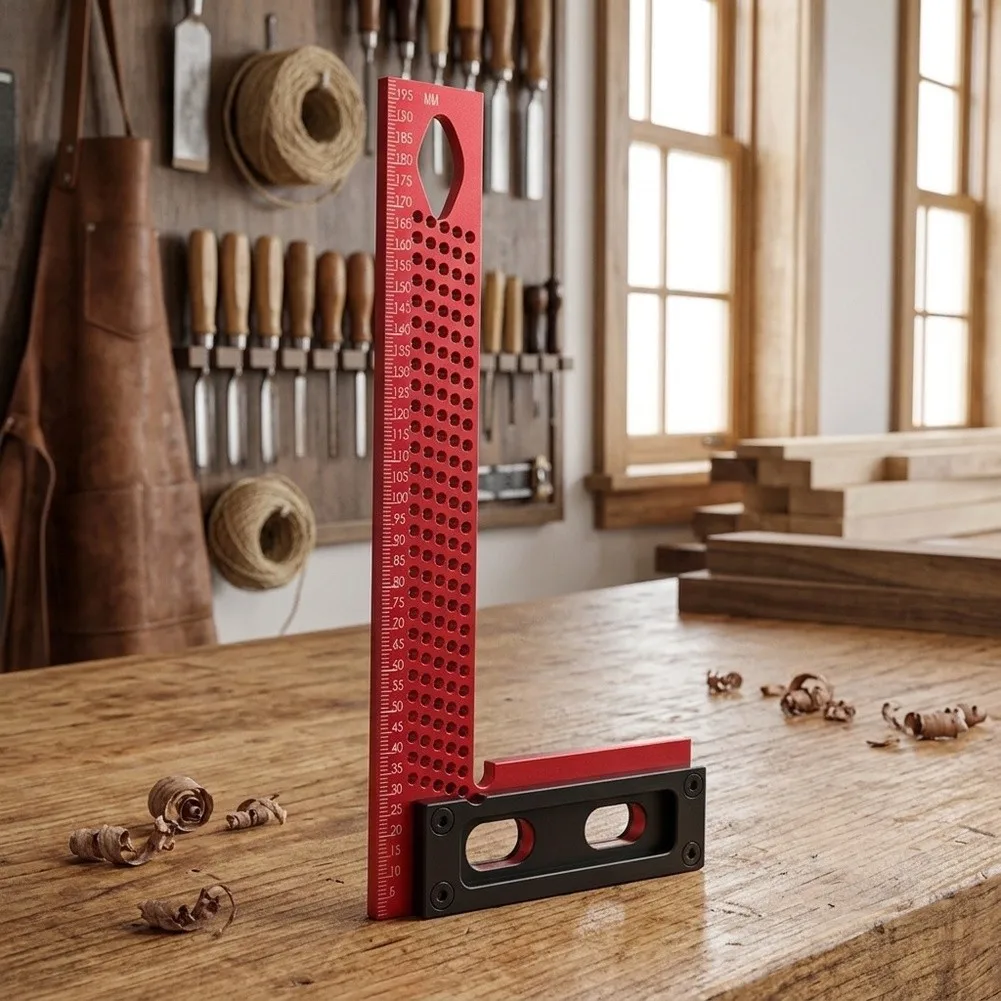 Woodworking Ruler Engineered for Precision Marking Using L-Shaped Holes to Maintain Alignment During Layout Tasks